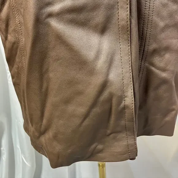 Bebe‎ Leather Brown Belted Trench Coat Womens Medium 70's Spring Steampunk